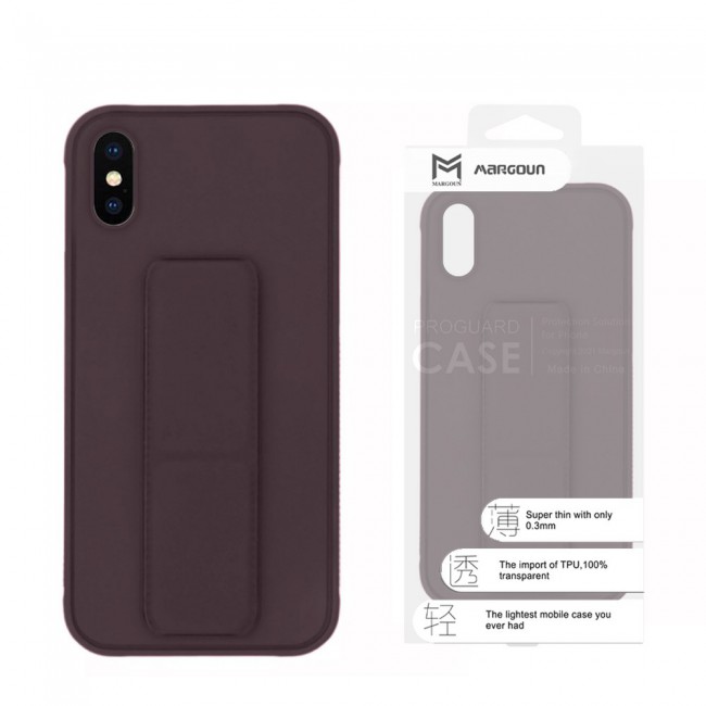 iPhone XS Silicone Cover with 2 in 1 Finger Grip Phone Stand Proguard Case by Margoun - Brown