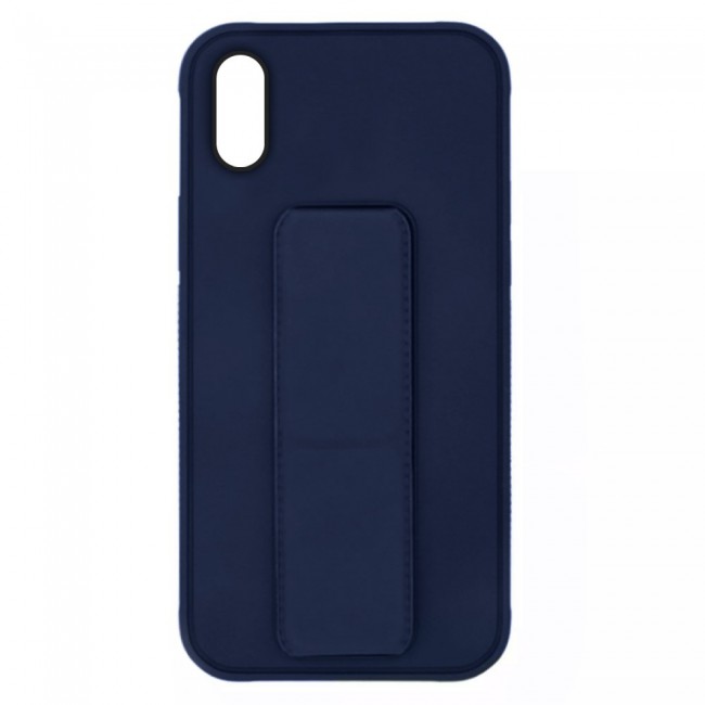 iPhone XS Silicone Cover with 2 in 1 Finger Grip Phone Stand Proguard Case by Margoun - Dark Blue