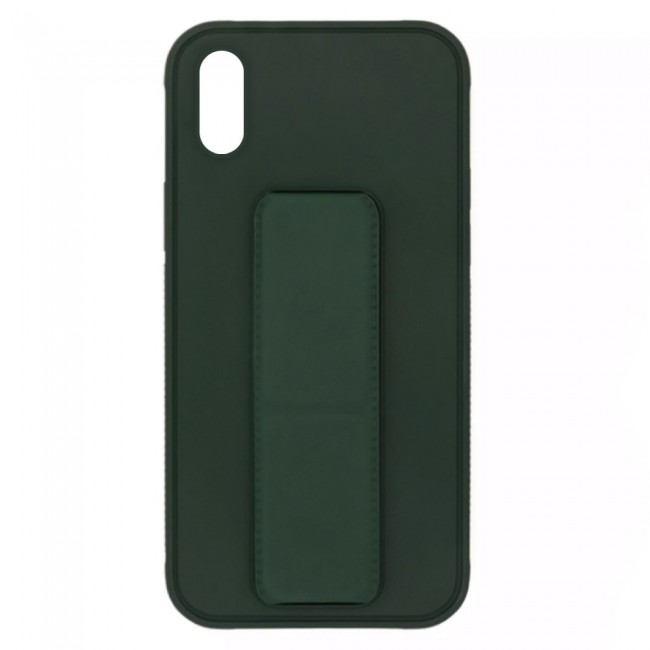 iPhone XS Silicone Cover with 2 in 1 Finger Grip Phone Stand Proguard Case by Margoun - Dark Green