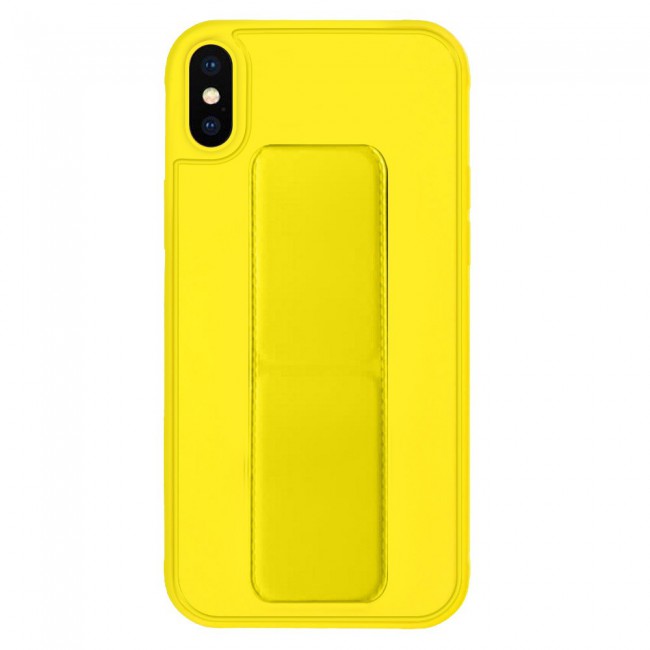 iPhone X and XS - New Margoun Silicone Cover with 2 in 1 Finger Grip and Phone Stand - Yellow