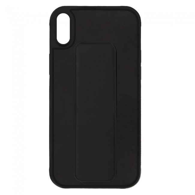 iPhone X and XS - New Margoun Silicone Cover with 2 in 1 Finger Grip and Phone Stand - Black