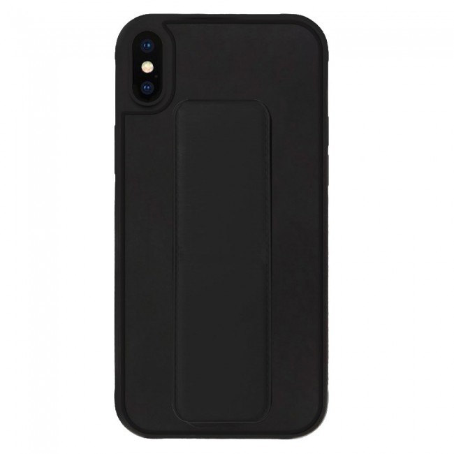 iPhone X and XS - New Margoun Silicone Cover with 2 in 1 Finger Grip and Phone Stand - Black