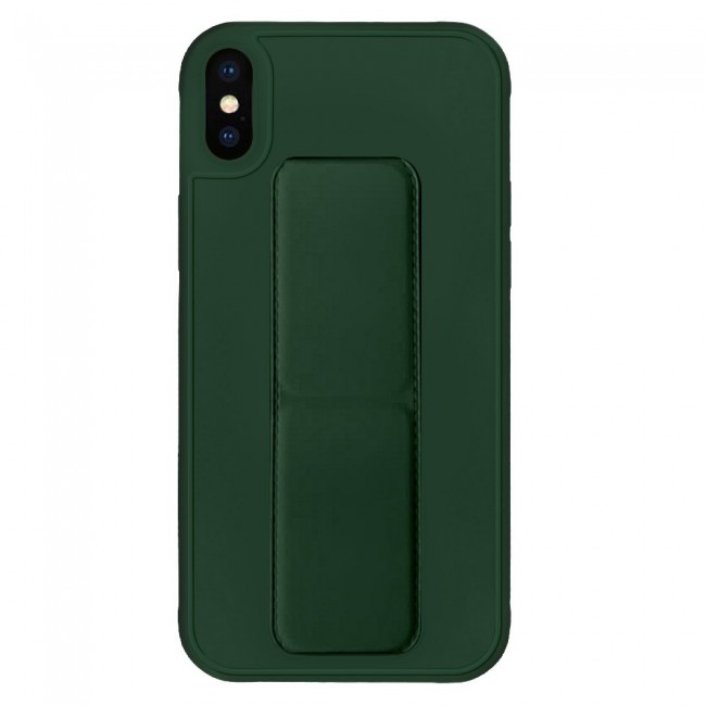 iPhone X and XS - New Margoun Silicone Cover with 2 in 1 Finger Grip and Phone Stand - Dark Green