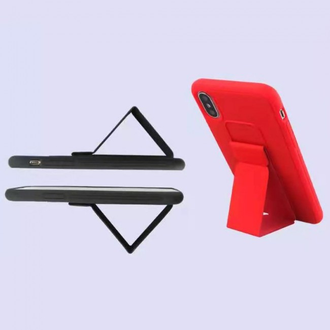 iPhone X and XS - New Margoun Silicone Cover with 2 in 1 Finger Grip and Phone Stand - Grey