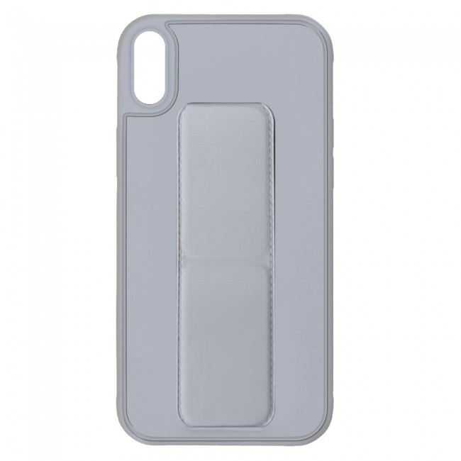 iPhone X and XS - New Margoun Silicone Cover with 2 in 1 Finger Grip and Phone Stand - Grey