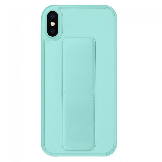 iPhone X and XS - New Margoun Silicone Cover with 2 in 1 Finger Grip and Phone Stand - Mint Green