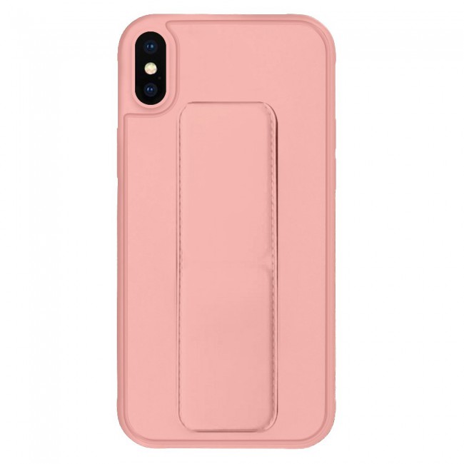 iPhone X and XS - New Margoun Silicone Cover with 2 in 1 Finger Grip and Phone Stand - Pink