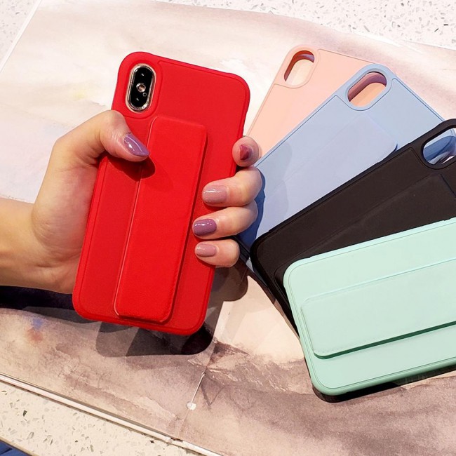 iPhone X and XS - New Margoun Silicone Cover with 2 in 1 Finger Grip and Phone Stand - Red
