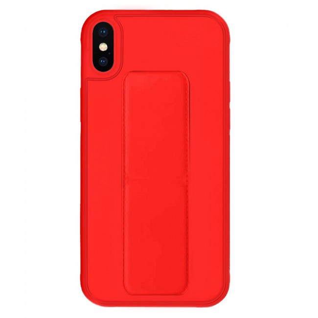 iPhone X and XS - New Margoun Silicone Cover with 2 in 1 Finger Grip and Phone Stand - Red