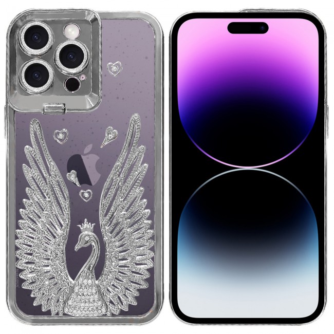 MARGOUN For iPhone 14 Pro Max Case Luxury Electroplate Diamond Angel Wings Glitter Clear Phone Cover (Silver, 14 Pro Max)