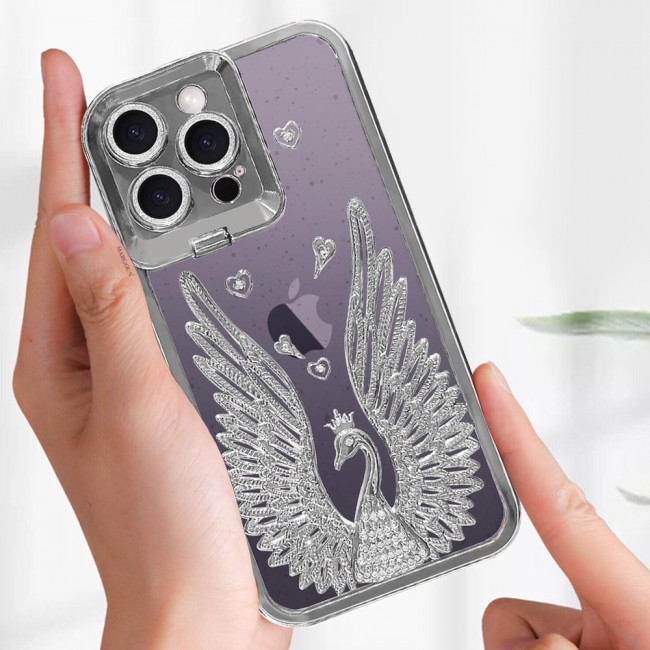 MARGOUN For iPhone 14 Pro Max Case Luxury Electroplate Diamond Angel Wings Glitter Clear Phone Cover (Silver, 14 Pro Max)