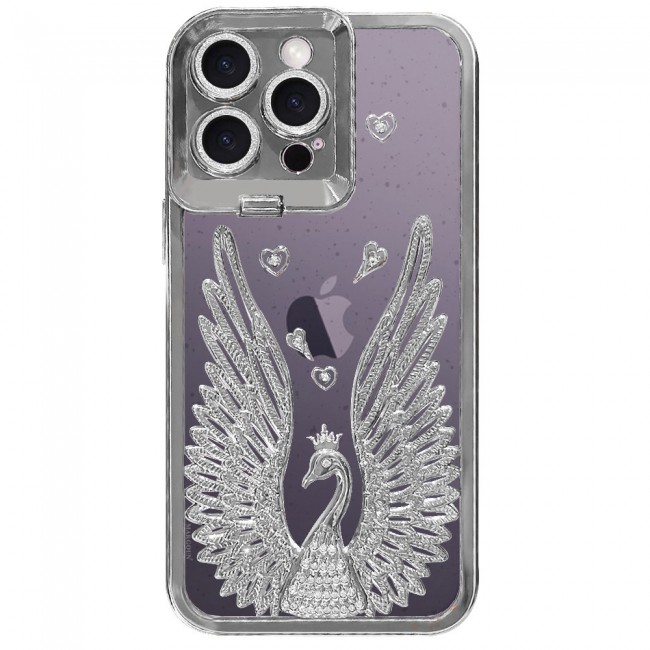 MARGOUN For iPhone 14 Pro Max Case Luxury Electroplate Diamond Angel Wings Glitter Clear Phone Cover (Silver, 14 Pro Max)