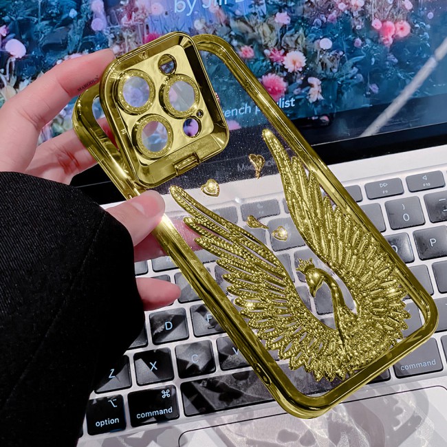 MARGOUN For iPhone 14 Pro Max Case Luxury Electroplate Diamond Angel Wings Glitter Clear Phone Cover (Gold, 14 Pro Max)