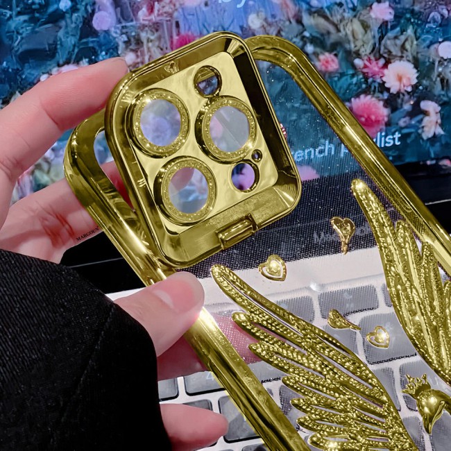MARGOUN For iPhone 14 Pro Max Case Luxury Electroplate Diamond Angel Wings Glitter Clear Phone Cover (Gold, 14 Pro Max)