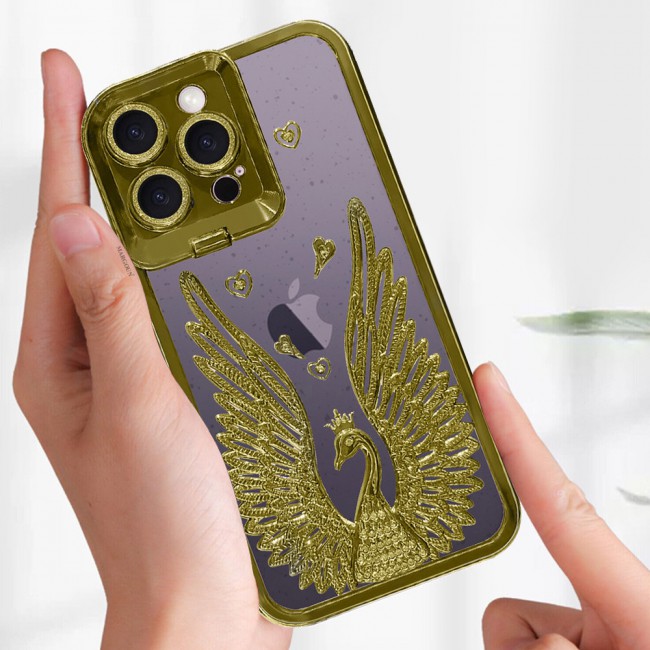MARGOUN For iPhone 14 Pro Max Case Luxury Electroplate Diamond Angel Wings Glitter Clear Phone Cover (Gold, 14 Pro Max)