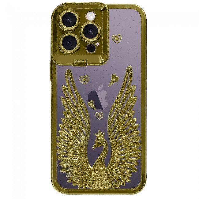 MARGOUN For iPhone 14 Pro Max Case Luxury Electroplate Diamond Angel Wings Glitter Clear Phone Cover (Gold, 14 Pro Max)