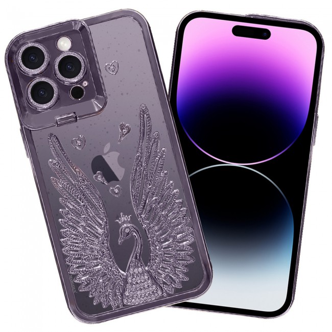 MARGOUN For iPhone 14 Pro Max Case Luxury Electroplate Diamond Angel Wings Glitter Clear Phone Cover (Purple, 14 Pro Max)