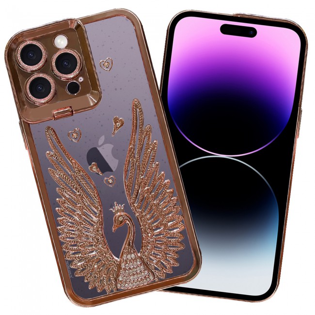 MARGOUN For iPhone 14 Pro Max Case Luxury Electroplate Diamond Angel Wings Glitter Clear Phone Cover (Rose Gold, 14 Pro Max)