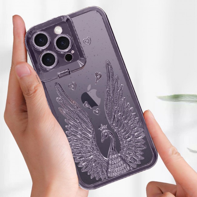 MARGOUN For iPhone 14 Pro Max Case Luxury Electroplate Diamond Angel Wings Glitter Clear Phone Cover (Purple, 14 Pro Max)