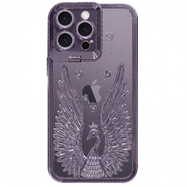 MARGOUN For iPhone 14 Pro Max Case Luxury Electroplate Diamond Angel Wings Glitter Clear Phone Cover (Purple, 14 Pro Max)