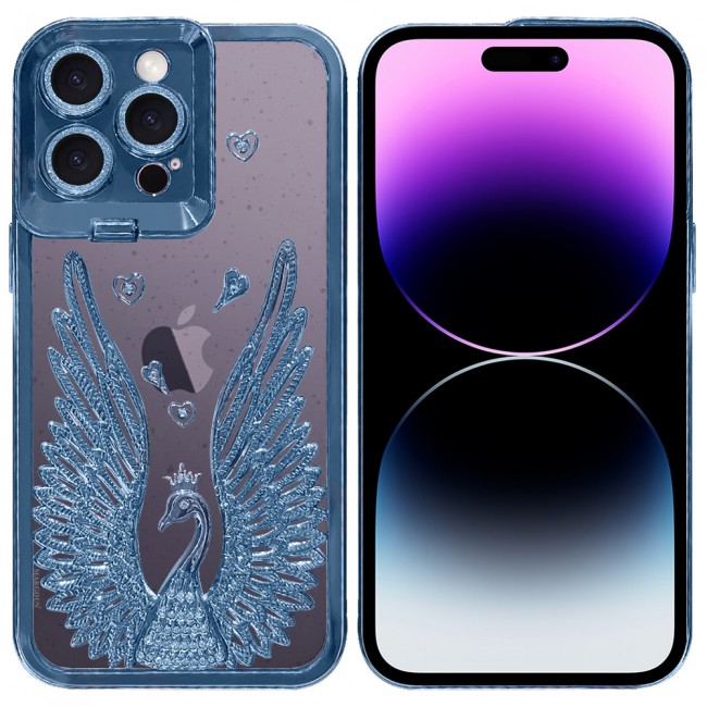 MARGOUN For iPhone 14 Pro Max Case Luxury Electroplate Diamond Angel Wings Glitter Clear Phone Cover (Blue, 14 Pro Max)