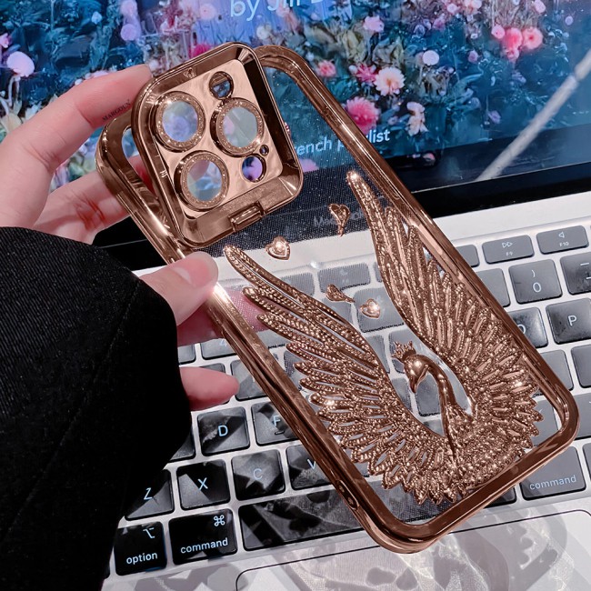 MARGOUN For iPhone 14 Pro Max Case Luxury Electroplate Diamond Angel Wings Glitter Clear Phone Cover (Rose Gold, 14 Pro Max)