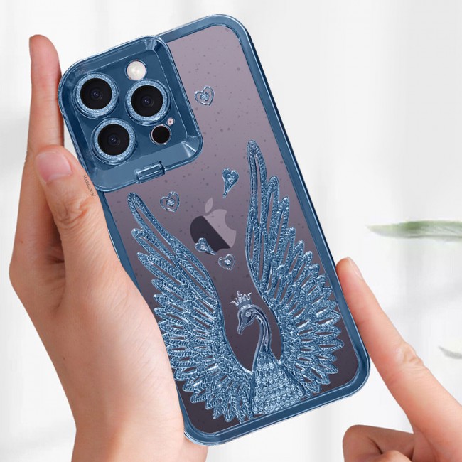 MARGOUN For iPhone 14 Pro Max Case Luxury Electroplate Diamond Angel Wings Glitter Clear Phone Cover (Blue, 14 Pro Max)