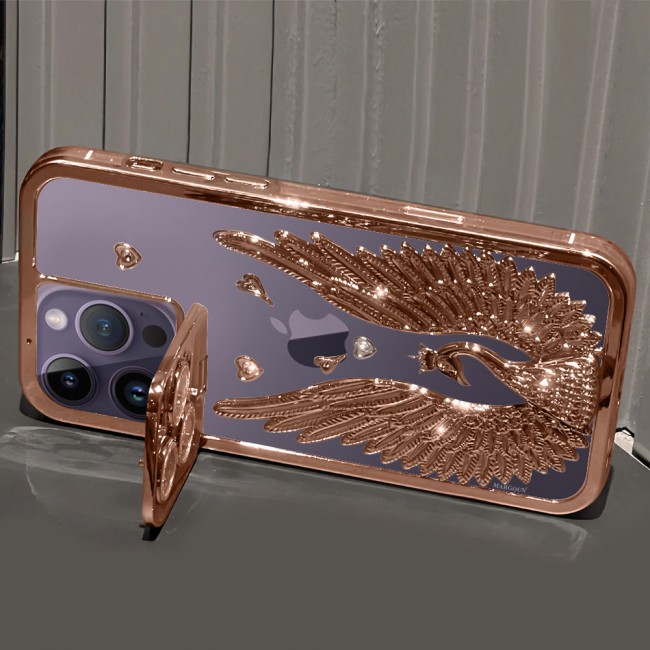MARGOUN For iPhone 14 Pro Max Case Luxury Electroplate Diamond Angel Wings Glitter Clear Phone Cover (Rose Gold, 14 Pro Max)