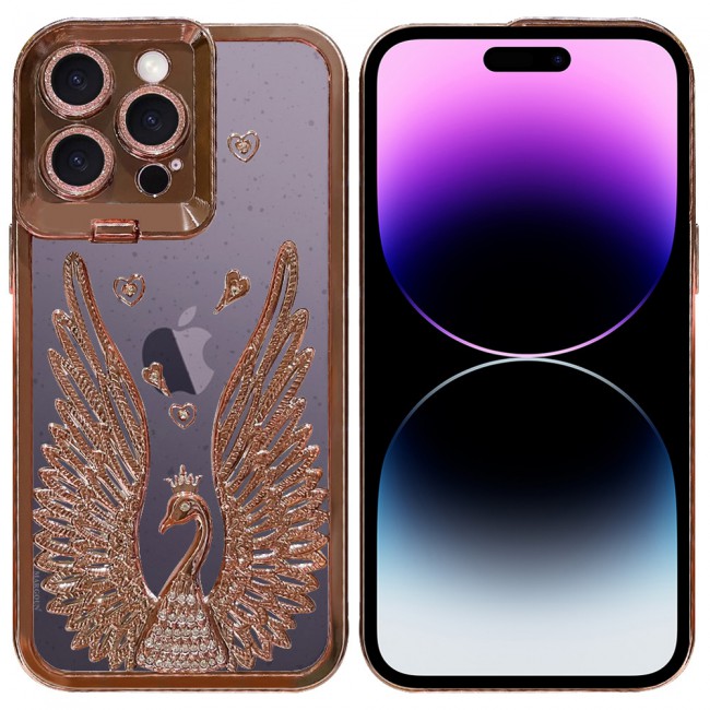 MARGOUN For iPhone 14 Pro Max Case Luxury Electroplate Diamond Angel Wings Glitter Clear Phone Cover (Rose Gold, 14 Pro Max)