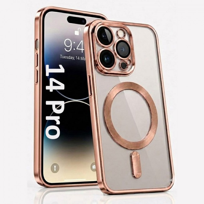 MARGOUN MagSafe Magnetic Clear for iPhone 14 Pro Case – Slim Shockproof Protective Cover with Bumper and Camera Lens Protection - Rose Gold