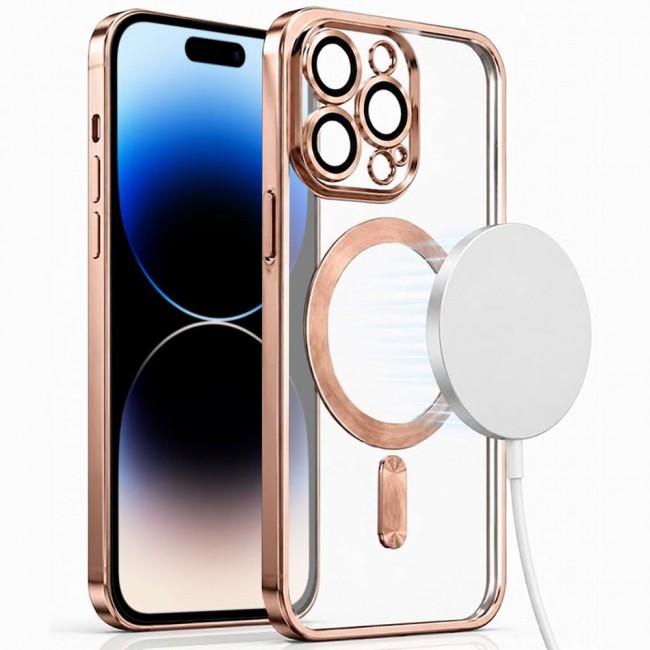 MARGOUN MagSafe Magnetic Clear for iPhone 14 Pro Case – Slim Shockproof Protective Cover with Bumper and Camera Lens Protection - Rose Gold