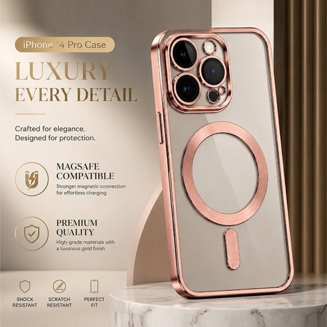 MARGOUN MagSafe Magnetic Clear for iPhone 14 Pro Case – Slim Shockproof Protective Cover with Bumper and Camera Lens Protection - Rose Gold