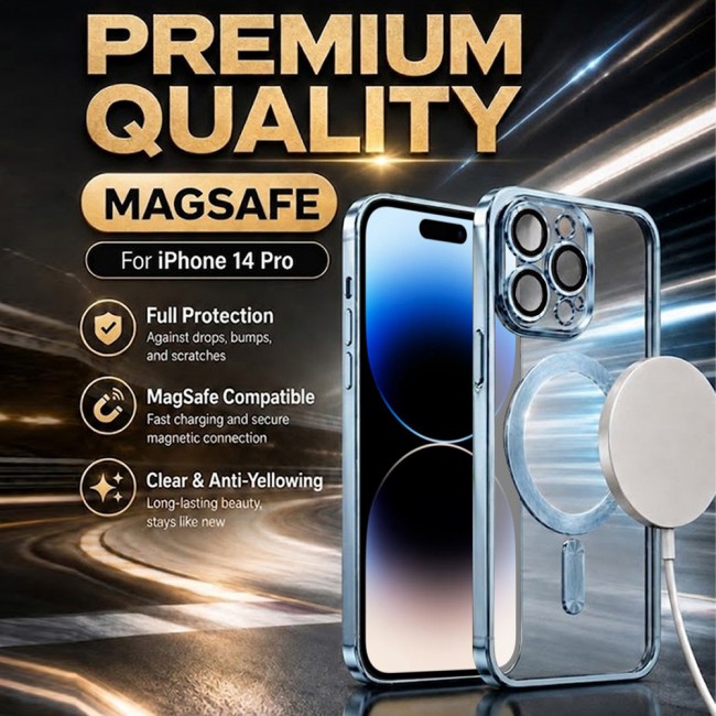 MARGOUN MagSafe Magnetic Clear for iPhone 14 Pro Case – Slim Shockproof Protective Cover with Bumper and Camera Lens Protection - Seria Blue
