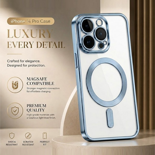 MARGOUN MagSafe Magnetic Clear for iPhone 14 Pro Case – Slim Shockproof Protective Cover with Bumper and Camera Lens Protection - Seria Blue