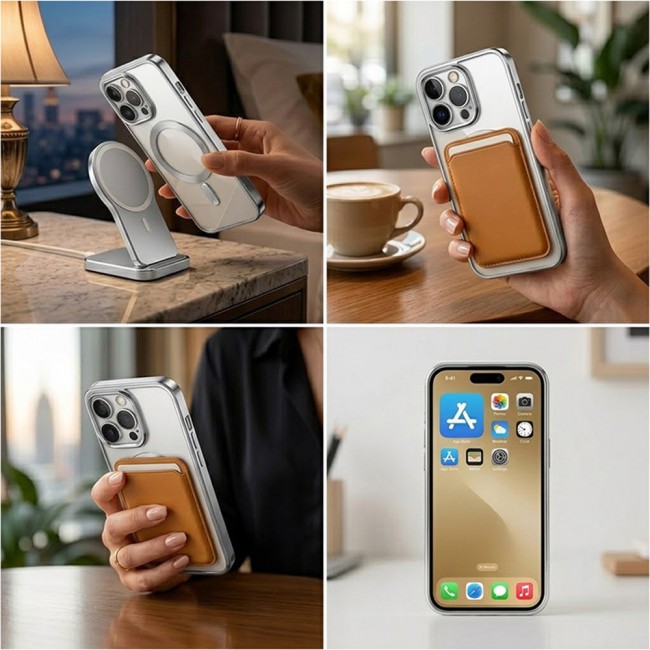MARGOUN MagSafe Magnetic Clear for iPhone 14 Pro Case – Slim Shockproof Protective Cover with Bumper and Camera Lens Protection - Silver