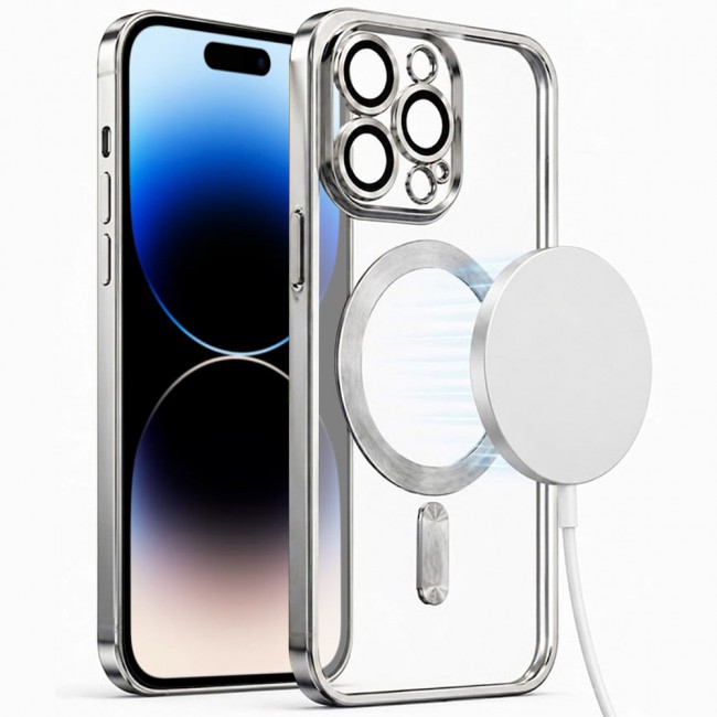 MARGOUN MagSafe Magnetic Clear for iPhone 14 Pro Case – Slim Shockproof Protective Cover with Bumper and Camera Lens Protection - Silver