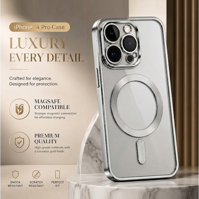 MARGOUN MagSafe Magnetic Clear for iPhone 14 Pro Case – Slim Shockproof Protective Cover with Bumper and Camera Lens Protection - Silver