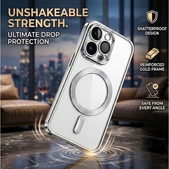 MARGOUN MagSafe Magnetic Clear for iPhone 14 Pro Case – Slim Shockproof Protective Cover with Bumper and Camera Lens Protection - Silver