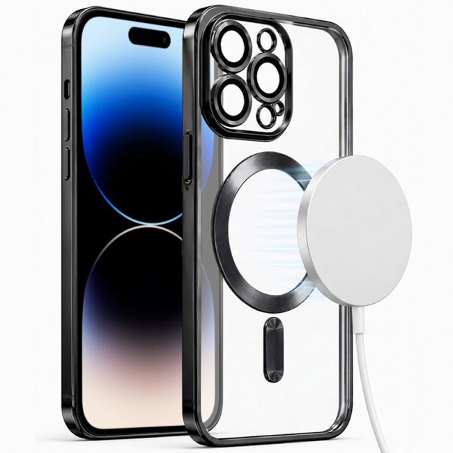 MARGOUN MagSafe Magnetic Clear for iPhone 14 Pro Case – Slim Shockproof Protective Cover with Bumper and Camera Lens Protection - Black