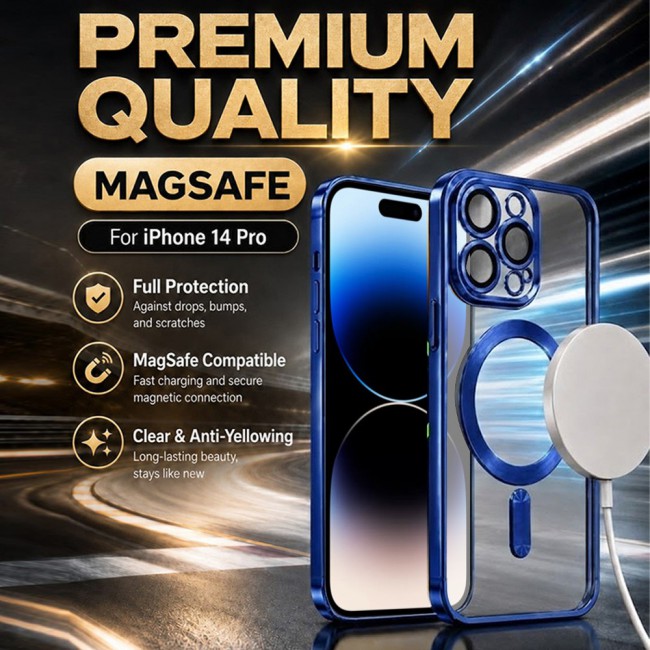 MARGOUN MagSafe Magnetic Clear for iPhone 14 Pro Case – Slim Shockproof Protective Cover with Bumper and Camera Lens Protection - Blue