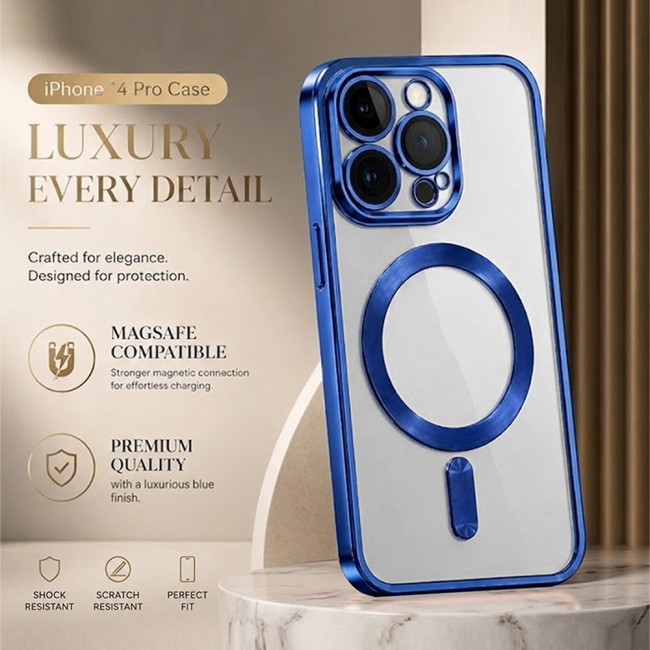 MARGOUN MagSafe Magnetic Clear for iPhone 14 Pro Case – Slim Shockproof Protective Cover with Bumper and Camera Lens Protection - Blue
