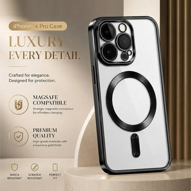 MARGOUN MagSafe Magnetic Clear for iPhone 14 Pro Case – Slim Shockproof Protective Cover with Bumper and Camera Lens Protection - Black
