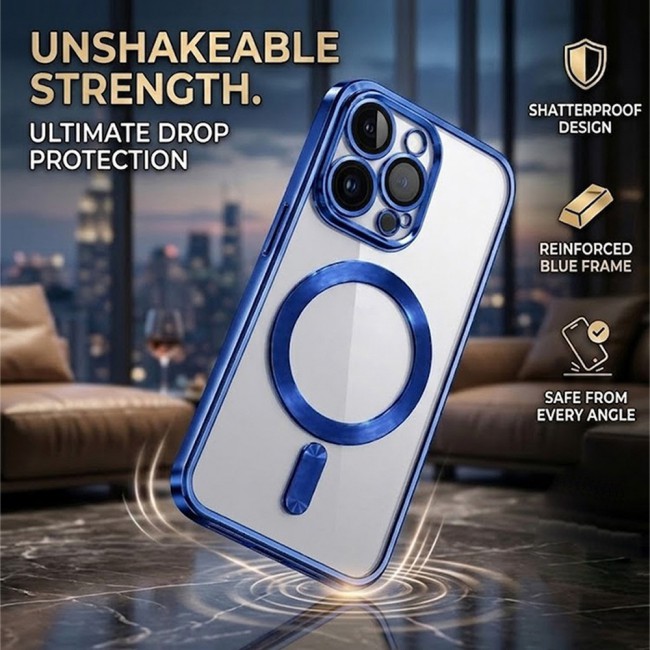 MARGOUN MagSafe Magnetic Clear for iPhone 14 Pro Case – Slim Shockproof Protective Cover with Bumper and Camera Lens Protection - Blue