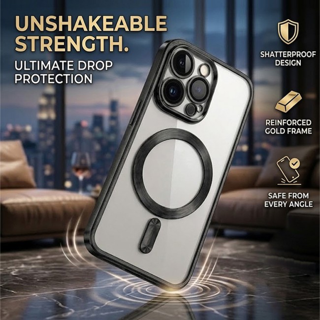 MARGOUN MagSafe Magnetic Clear for iPhone 14 Pro Case – Slim Shockproof Protective Cover with Bumper and Camera Lens Protection - Black