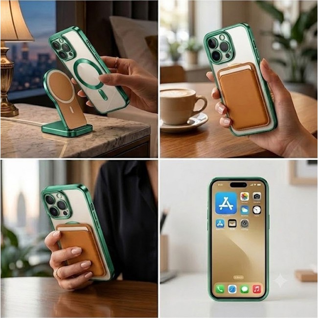 MARGOUN MagSafe Magnetic Clear for iPhone 14 Pro Case – Slim Shockproof Protective Cover with Bumper and Camera Lens Protection - Dark Green