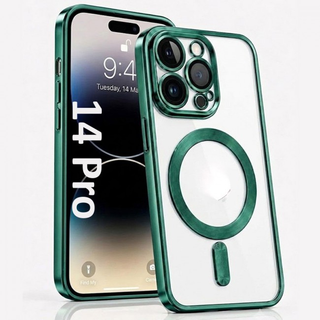 MARGOUN MagSafe Magnetic Clear for iPhone 14 Pro Case – Slim Shockproof Protective Cover with Bumper and Camera Lens Protection - Dark Green