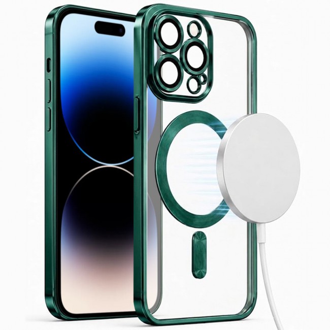 MARGOUN MagSafe Magnetic Clear for iPhone 14 Pro Case – Slim Shockproof Protective Cover with Bumper and Camera Lens Protection - Dark Green
