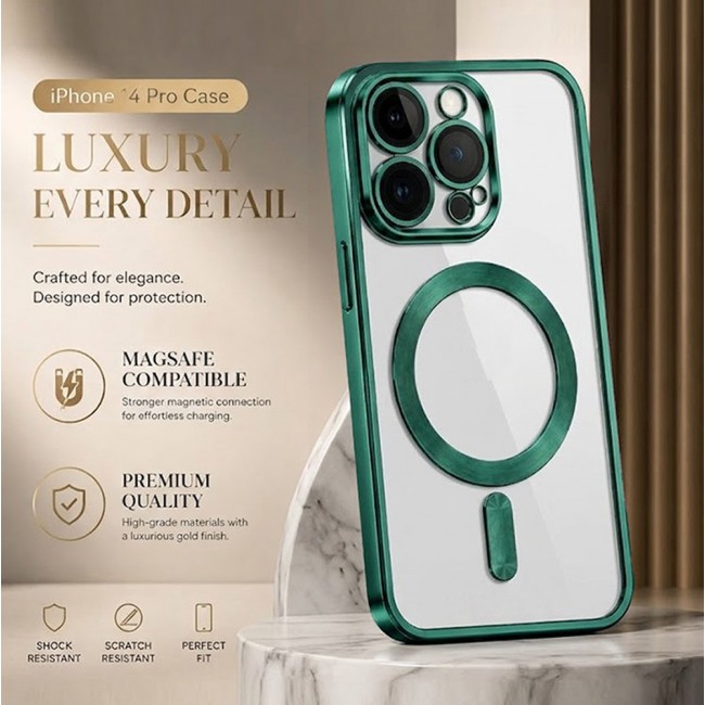 MARGOUN MagSafe Magnetic Clear for iPhone 14 Pro Case – Slim Shockproof Protective Cover with Bumper and Camera Lens Protection - Dark Green