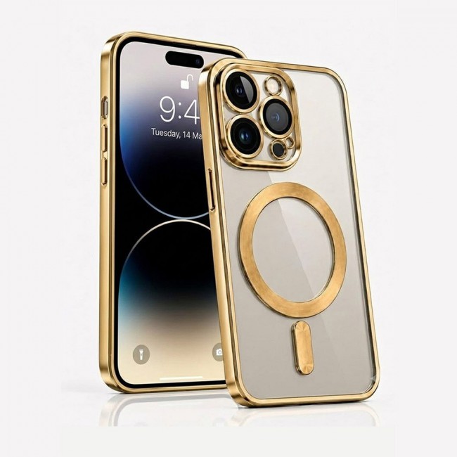 MARGOUN MagSafe Magnetic Clear for iPhone 14 Pro Case – Slim Shockproof Protective Cover with Bumper and Camera Lens Protection - Gold