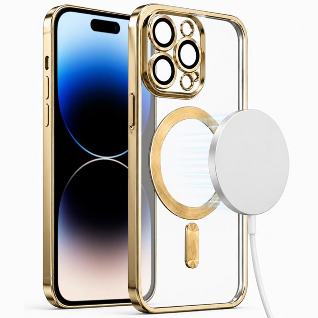MARGOUN MagSafe Magnetic Clear for iPhone 14 Pro Case – Slim Shockproof Protective Cover with Bumper and Camera Lens Protection - Gold